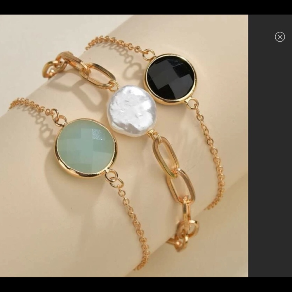 3 piece Gold Colored Stone Bracelet Set